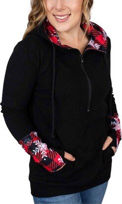 Michelle Mae Plaid And Snowflake Half Zip Hoodie In Black/plaid Snowflake