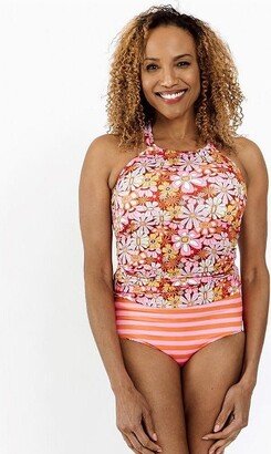 Lime Ricki Swimwear Lime Ricki Women's Groovy Blooms Double-Cinch Tankini Top - 4X