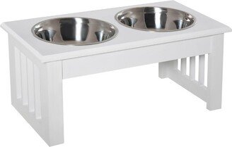 17 Durable Wooden Dog Feeding Station with 2 Included Dog Food Bowls and a Non-Slip Base White