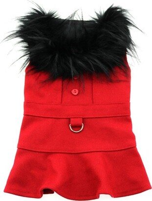 Doggie Design Wool Dog Coat Harness Fur Collar with Matching Leash-Red(Small)