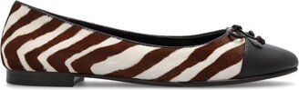 Zebra-Pattern Bow Detailed Ballerina Shoes