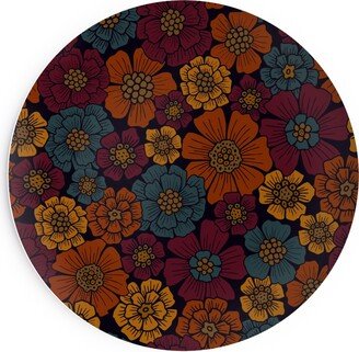 Salad Plates: Burgundy, Rust, Mustard & Teal Floral Salad Plate, Red