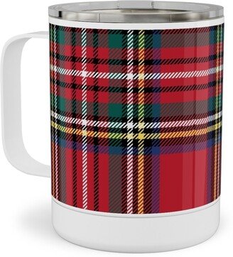 Travel Mugs: Royal Stewart Tartan Style Repeat Perfect For Christmas Stainless Steel Mug, 10Oz, Red