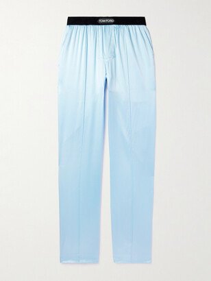 Velvet-Trimmed Stretch-Silk Satin Pyjama Trousers-AA