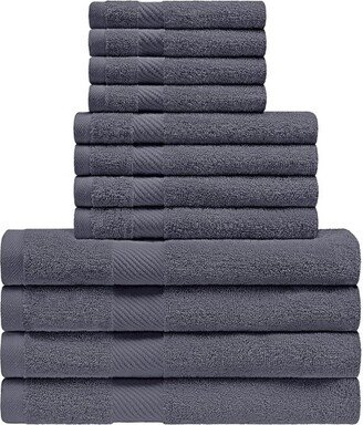 Modern Eco-Friendly Cotton Absorbent 12-Piece Assorted Towel Set, Smoked Pearl - Blue Nile Mills