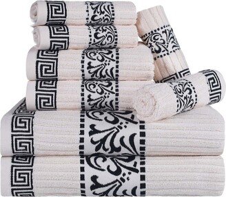 Athens Cotton 8Pc Towel Set With Greek Scroll & Floral Pattern-AC