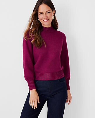 Petite Balloon Sleeve Mock Neck Sweater