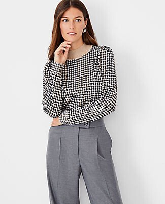 Shimmer Houndstooth Jacquard Sweater