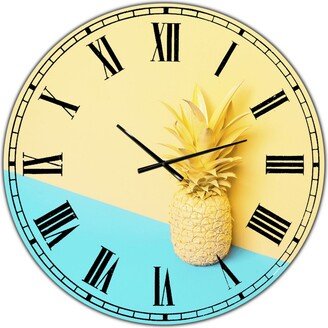 Designart Pink and Blue Pineapple Large Modern Wall Clock - 36 x 36
