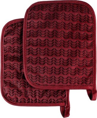 Pot Holder Set With Silicone Grip, Quilted And Heat Resistant (Set of 2) By Burgundy)