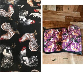 Chicken Themed Insulated/Quilted Pot Holder & Oven Mitt Set/Individual, Made To Order-AA