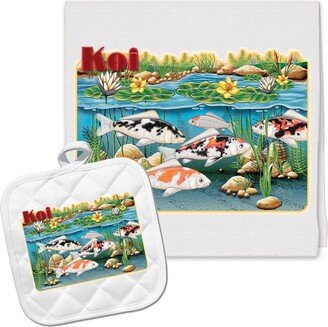 Koi Fish Kitchen Dish Towel & Pot Holder Gift Set