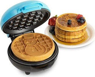 Nostalgia MyMini Personal Electric Snowman Waffle Maker, 5-Inch Cooking Surface, Blue