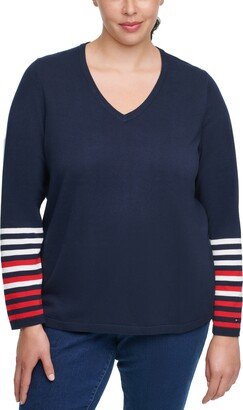 Plus Size Striped-Sleeve Sweater