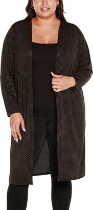 Black Label Plus Size Textured Metallic Print Cardigan Sweater