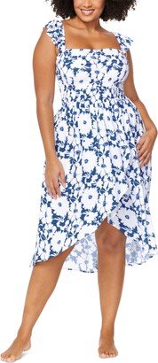 Trendy Plus Size Tropica Cover-Up Dress - Marisol Navy/White