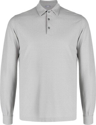 Long-Sleeved Cotton Polo Shirt-AD