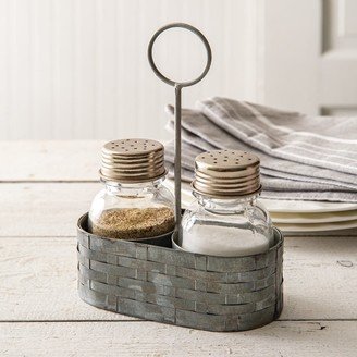 Galvanized Salt and Pepper Caddy with Ring - 5Â¼''W x 2Â¾''D x 7Â½''H