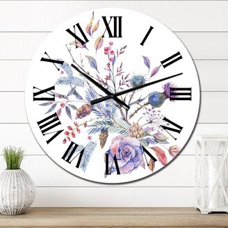 Designart 'Vintage Bouquet Of Roses Thistles Wildflowers' Traditional wall clock