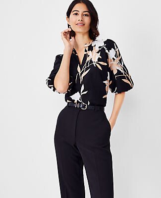 Petite Ruffle Split Neck Popover Top