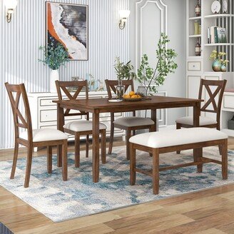 Nestfair 6-Piece Dining Table Set with 4 Fabric Chairs and Bench