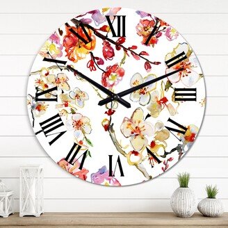 Designart 'Sakura Flowers In Red And Yellow' Traditional wall clock