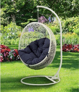 Balmoral Outdoor White Rattan with Blue Cushioned Stand-Alone Hanging Swing Chair