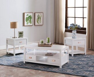 Kings Brand Furniture Willard 3 Piece White Finish Wood Storage Occasional Table Set