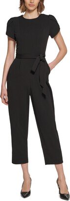 Petite Puff-Sleeve Belted Jumpsuit