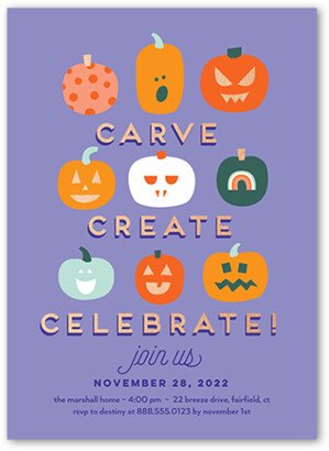 Halloween Invitations: Creative Carvings Halloween Invitation, Purple, 5X7, Standard Smooth Cardstock, Square