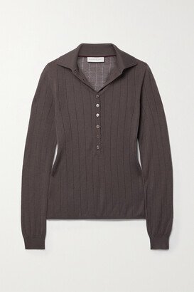 Veronica de Piante - Luna Pointelle-knit Cashmere Polo Shirt - Gray