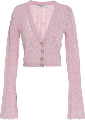 V-Neck Flared-Cuff Knitted Cardigan
