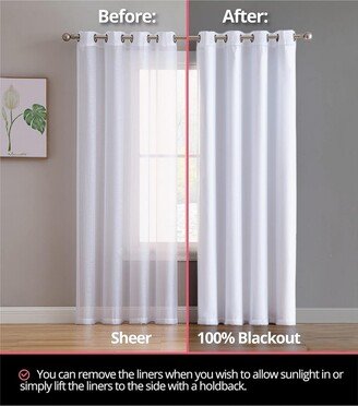 White Thermal Insulated 100% Blackout Curtain Liner Grommet Panels - Complete Darkness & Privacy, Energy Efficient, Noise Reducing - 16 Rings I