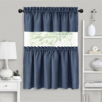 Kate Aurora Coastal Hamptons Living Complete 3 Piece Textured Kitchen Curtain Tier & Valance Set