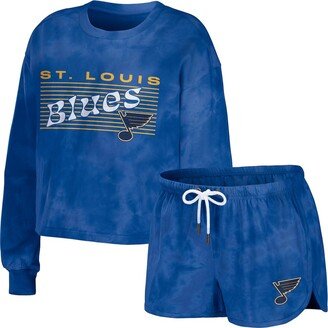 Women's Wear by Erin Andrews Blue St. Louis Blues Tie-Dye Cropped Pullover Sweatshirt and Shorts Lounge Set