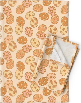 Retro Easter Eggs Tea Towels | Set Of 2 - 90S By Trendywoos Orange Geometric Spring Linen Cotton Spoonflower