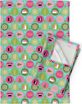 Christmas Icons Tea Towels | Set Of 2 - Time Dots By Wickedrefined Snowflakes Holly Linen Cotton Spoonflower