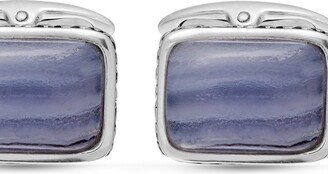 LuvMyJewelry Blue Lace Agate Stone Cufflinks in Black Rhodium Plated Sterling Silver