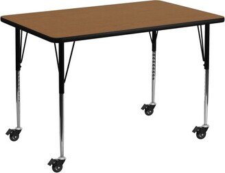 Mobile 30''W x 48''L Rectangular Oak Thermal Laminate Activity Table - Standard Height Adjustable Legs