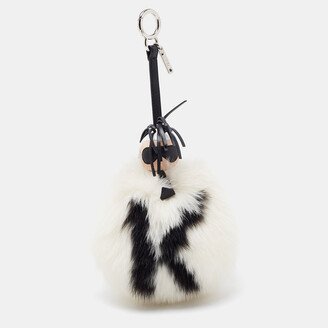 White/Black Fox Fur and Leather Karlito Pom Pom Bag Charm