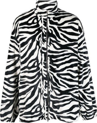 Zebra-Pattern Zip-Fastening Coat