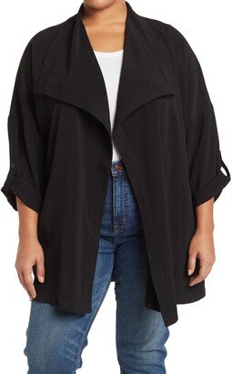 Draped Open Front Roll Sleeve Jacket