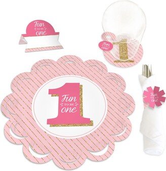 Big Dot Of Happiness 1st Birthday Girl Party Paper Charger & Decor Chargerific Kit Setting for 8