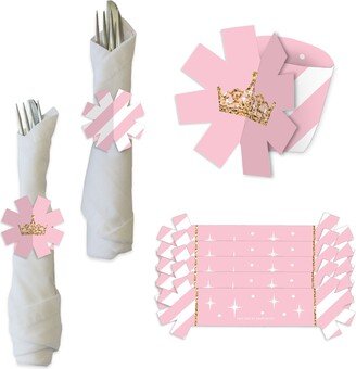 Little Princess Crown - Pink & Gold Baby Shower Or Birthday Party Paper Napkin Holder Rings Set Of 24