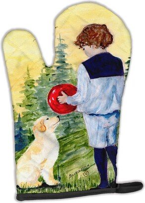 Little Boy with his Golden Retriever Oven Mitt