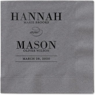 Wedding Napkins: Divine Elegance Napkins, Black, Pewter