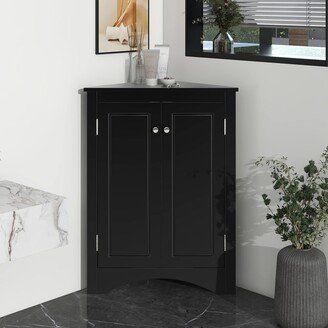 Corner Storage Cabinet with Two Doors for Bathroom