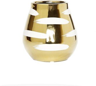 Vivience Vase with Block Design with Wide Opening - White, Gold-Tone