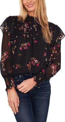 Smocked Neck Blouse (Rich Black) Women's Clothing