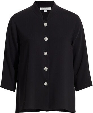 Suzette Pavé-Button Crepe Blouse